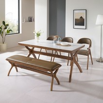 [로드퍼니처] 자스민 통세라믹 식탁세트 /4인용/6인용/원목, 1700사이즈-화이트 상판+의자(일반3+벤치1)