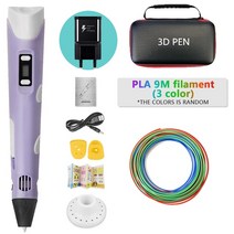 어린이 저온 3D펜 고급형 DIY 100M 세트 패키지 3d프린터 3D용품 3d펜 드로잉 간단조작 3d용품 3D펜세트 PLA 필라멘트와 3d 인쇄 크리 에이 티브 교육 장난감 생일 선물, [01] Pla filagment, [09] Purple-9M, [01] EU adapter
