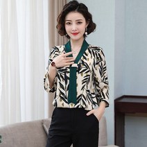WHR 엄마옷 쉬폰 블라우스 남방셔츠 스트랩 7부 40-50대 중년여성 봄가을 XL~5XL