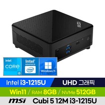 MSI Cubi 5 12M i3-1215U 미니PC 베어본 가성비 산업용 소형컴퓨터, 8GB, 윈도우11 포함, 512GB