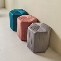 [스툴행사] 육각 벨벳 패브릭스툴 3colors 화장대의자 디자인 인테리어 카페 보조의자 풋스툴 침대 협탁, 핑크