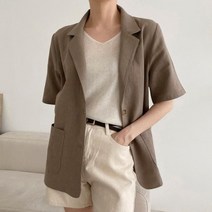플러리싱 루즈핏 모던 린넨 반팔 자켓