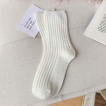 메리노 울 양말 등산양말 두꺼운 따뜻한 메리노 울 클래식 단색 리브 양말 여성 넉넉한 크루 패션 일본 양말 겨울, 09 WHITE