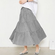 헤이올리 깅엄체크 3단 티어드 밴딩 스커트