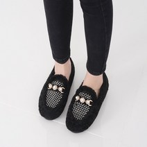 [슈플랜] 진주 체인 퍼 로퍼 단화 기모안감 털로퍼 3.5cm 3color C-EM393