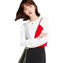 여성용 라운드넥 대비되는 색상 디자인 느슨하게 뜨개질