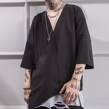 미 디 엄 기장 사선 불규칙 세로 스 트 라 이 프 블랙 흰색 반팔 베 트 셔츠 개성 셔츠 루즈 하고 시원 합 니 다.