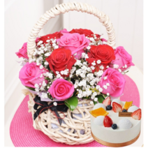 유어버스데이 백년초떡케이크2호+퍼플꽃다발 꽃배달 선물