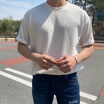[이브컴퍼니] 머슬핏 몸좋아보이는 무지 라운드 스판 어깨 등 넓어보이는 여름 반팔 티셔츠 (2234)