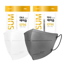 다나마스크 KF94 에어숨 컬러마스크 대형 100매, 50개입, 2개, 흰색, 회색