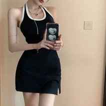 스포티 캐주얼 슬림 홀터넥 배색 라인 원피스 232639