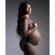 임산복 원피스 태교여행 직장인 빅사이즈 임부복드레스 진주 리벳 바디 수트 로브 슈팅 G 메쉬 긴 소매 스트레치 여성 출산 복장 슬림 피트 임신 사진 촬영 드레스 129