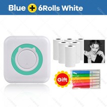 라벨기 휴대용 블루투스 미니 휴대용 감열식 프린터 용지 롤 57mm 포켓 사진 메모 목록 라벨 스티커, 20 BL add 6White