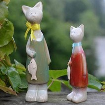 Joyce shop 오래달리기 인테리어 소품 장식품 도자기소품 엔틱 장식 콘솔장식 장식장, 냥이모녀-유광