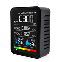 가스감지기 휴대용 5 In 1 이산화탄소 감지기 디지털 온도 습도 테스터 HCHO TVOC 대기 질 모니터, 01 Black