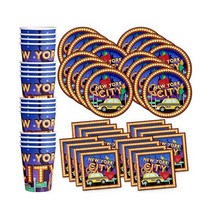 뉴욕시 NYC 생일 파티 용품 세트 접시 냅킨 컵 식기 키트 16인용