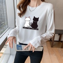 사수바리 투캣츠 긴팔 티셔츠 6color 여자 가을 프린팅 여성 빅사이즈 겨울