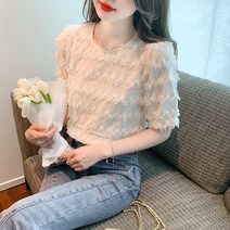프렌치 수술 반팔 블라우스 여 여름 디자인 소소한 감미로운 반퍼프 상의 트렌드