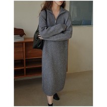 맨드리 하이넥 카라 집업 니트 롱 원피스