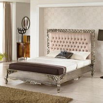 로빙 고급 엔틱 가죽 퀸 Q 침대 프레임 실버, 단품