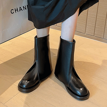 블랑크 소가죽 폴드 워머 미들부츠 4cm
