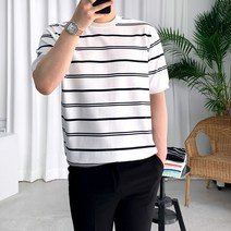 룩플레인 소프트 스트라이프 여름 반팔 니트 티셔츠 5color
