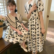 여름 모녀 꽃 무늬 슬림 롱 원피스 엄마랑 딸 커플 시밀러룩