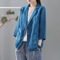 여성 린넨 롱 자켓 코튼 봄 싱글 포켓 루즈핏 긴팔 캐주얼 블레이저