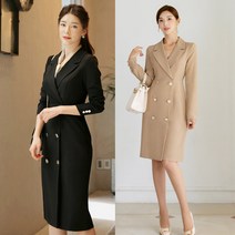 시크라인 클래식 우드 더블 버튼 골드 버클 원피스