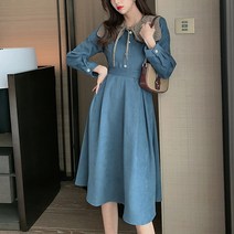 넷투넷코리아 여성 롱 원피스 루즈핏 a라인 플레어 데님 빅카라