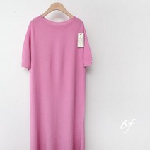 it 로니 진주 린넨 라운드 반팔 롱 홀가먼트원피스 / 봄 여름 홀가먼트 니트 원피스 핑크 블루 보라