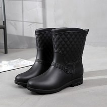 4컬러 퀄팅 패턴 베이직 여성 앵클 레인부츠 레인17여성장화 레인부츠 장마 비 우비, 245mm, 블랙