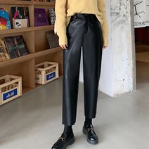 여성 뒷밴딩 세미와이드 레더 팬츠 W140