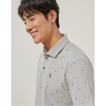 [21SS 헤지스 골프 남성]그레이 전판 로고 프린트 반팔 카라 티셔츠HUTS1B373OW