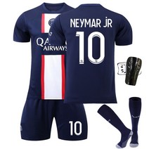 2223 파리 생제르망 메시 유니폼 홈 10번 네이마르 음바페 7번 PSG 어린이 축구복, 24사이즈 키 130cm-140cm, 홈 10호 양말+보호구 착용
