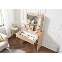 침실 북유럽풍 서랍 슬라이딩거울 화장대(80cm) 코너 1인용 입식 안방 공주, 오크