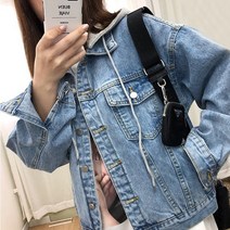 수피 탈부착 후드 루즈핏 데님 여성 청자켓