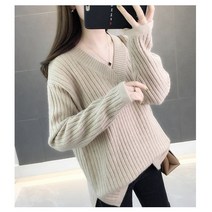 프리티글라라 여성 v넥 니트티 긴팔 이너웨어 앙고라 뜨개 간절기 루즈핏 티 w-17