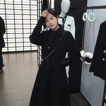 핸드메이드코트 수제 양면 캐시미어 블랙 가을 겨울 무릎 위 스커트 모직 천