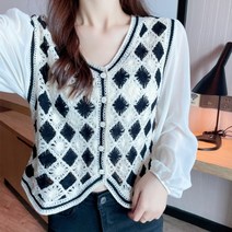 소매쉬폰 브이넥라인 다이아 뜨게자수 크롭 블라우스 롱원피스 데님자켓 랩원피스 꾸안꾸