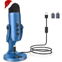 ZealSound USB 마이크 PC/노트북/휴대폰/PS4/5/컴퓨터용 전압계 조명 및 타입 C 어댑터 포함 게인 손잡이 LED 음소거 모니터 스트리밍 팟캐스트 스튜디오 기록용 블