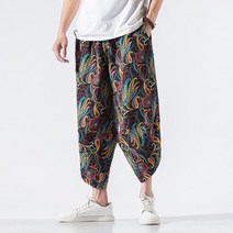 남자배기팬츠 학 부채 하렘팬츠 빅사이즈 와이드 바지 기하학 9부