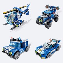 우동방구 레고 호환 경찰 4종 로봇 합체 블럭 681002 경찰차 경찰서 헬리콥터 시티, C.수송차