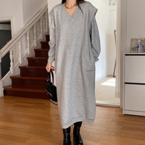 빅걸스토리 빅사이즈 여성용 기모 브이넥 루즈핏 롱 조끼 원피스