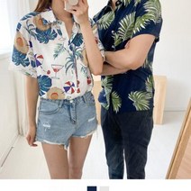 빅사이즈 하와이안셔츠 커플시밀러룩 알로하 반팔블라우스 커플남방 린넨셔츠 오버핏셔츠