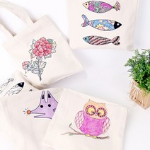 미니 에코백 만들기 패브릭 무지 천 가방 에코벡 컬러링 도안 그림 꾸미기 가방 미술 재료 색칠 공부 놀이 민화 체험 초등 학생 학교 유아, 여우 미니에코백