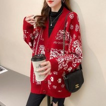 크리스마스 가디건 니트 브랜드 가 겨울 여성 스웨터 루즈한 코트 새해와