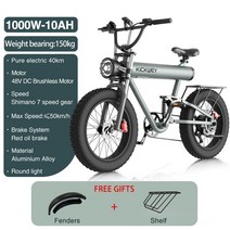 전기자전거 접이식 K20 플러스 전기 자전거 1000W 48V 더블 E-바이크 7 단 레드 오일 브레이크 전 지, 04 1000W 10AH, 01 Deluxe Edition