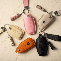 제이케이 [키케이스+스트랩키링+가죽테슬] 자동차 스마트 가죽 차 키홀더 키커버 키링 KC01, 키케이스+스트랩키링+가죽테슬세트(웜그레이), 12.현대 신형 7버튼(원격주차)