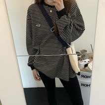 스타일아유 여성 라운드 스트라이프 티셔츠 오버핏 맨투맨